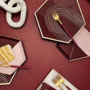 Red Cranberry and Gold Plastic Cutlery Set - Image 3