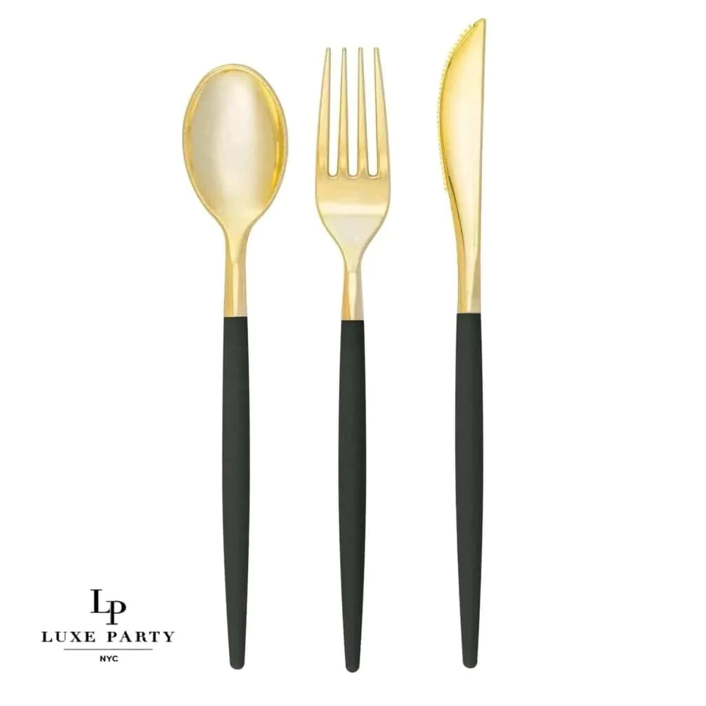 Emerald and Gold Plastic Cutlery Set