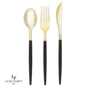 Black and Gold Plastic Cutlery Set
