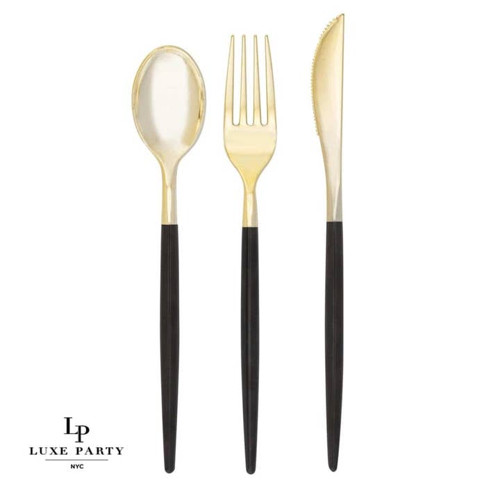 Black and Gold Plastic Cutlery Set
