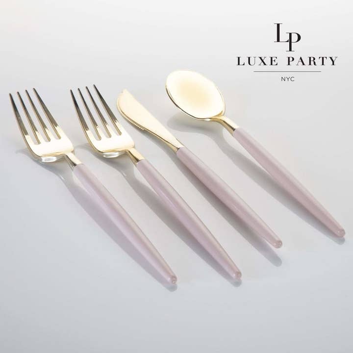 Blush and Gold Plastic Cutlery Set
