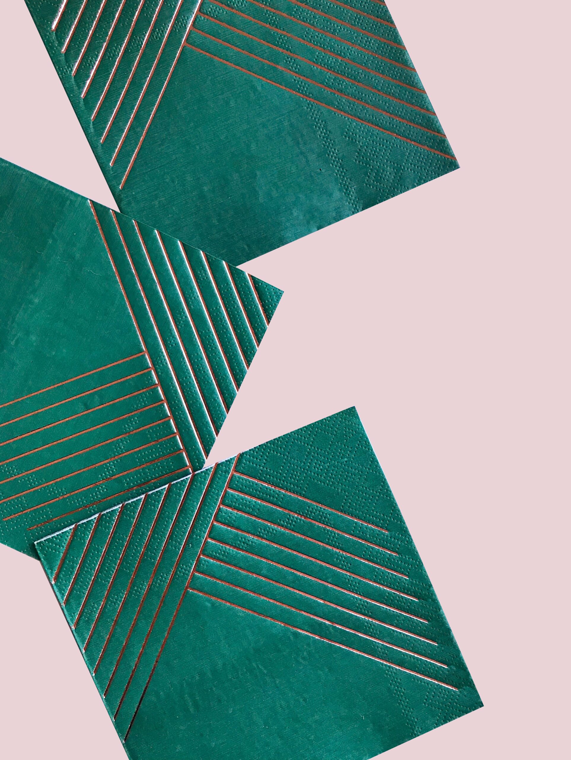 Dark Green & Rose Gold Cocktail Napkins - Christmas/Holiday
