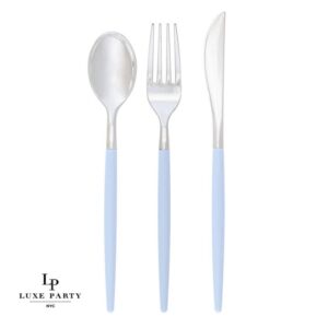 Ice Blue and Silver Plastic Cutlery Set