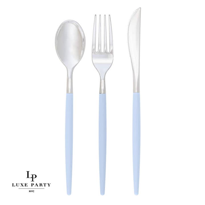 Ice Blue and Silver Plastic Cutlery Set