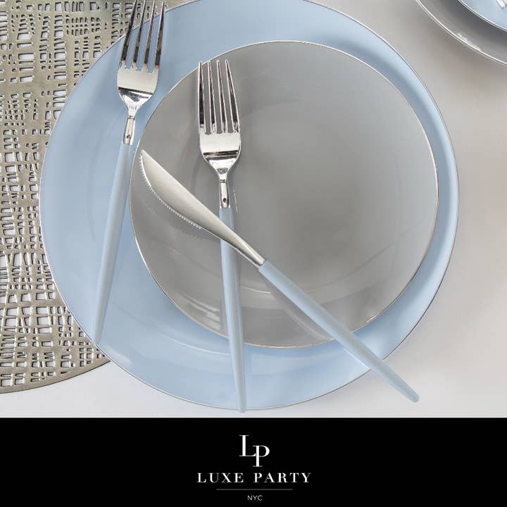 Ice Blue and Silver Plastic Cutlery Set