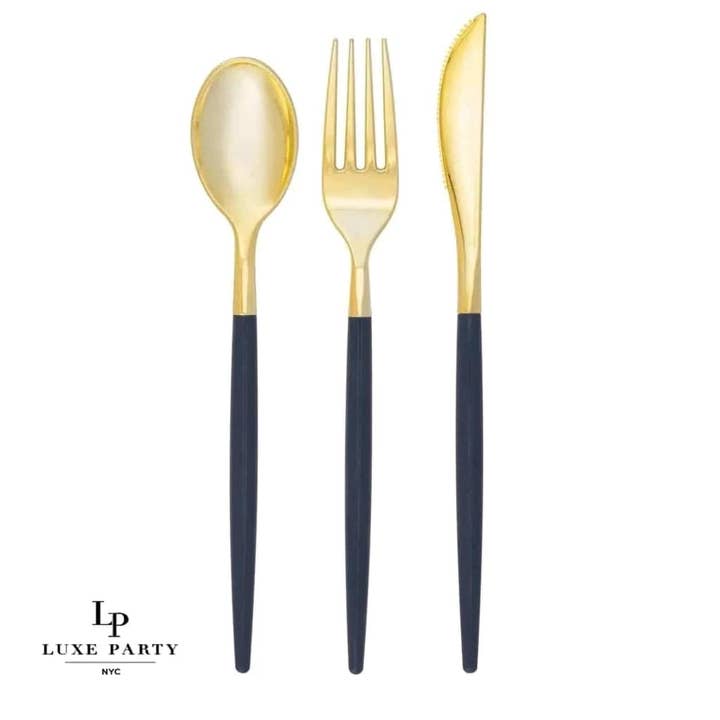 Navy and Gold Plastic Cutlery Set