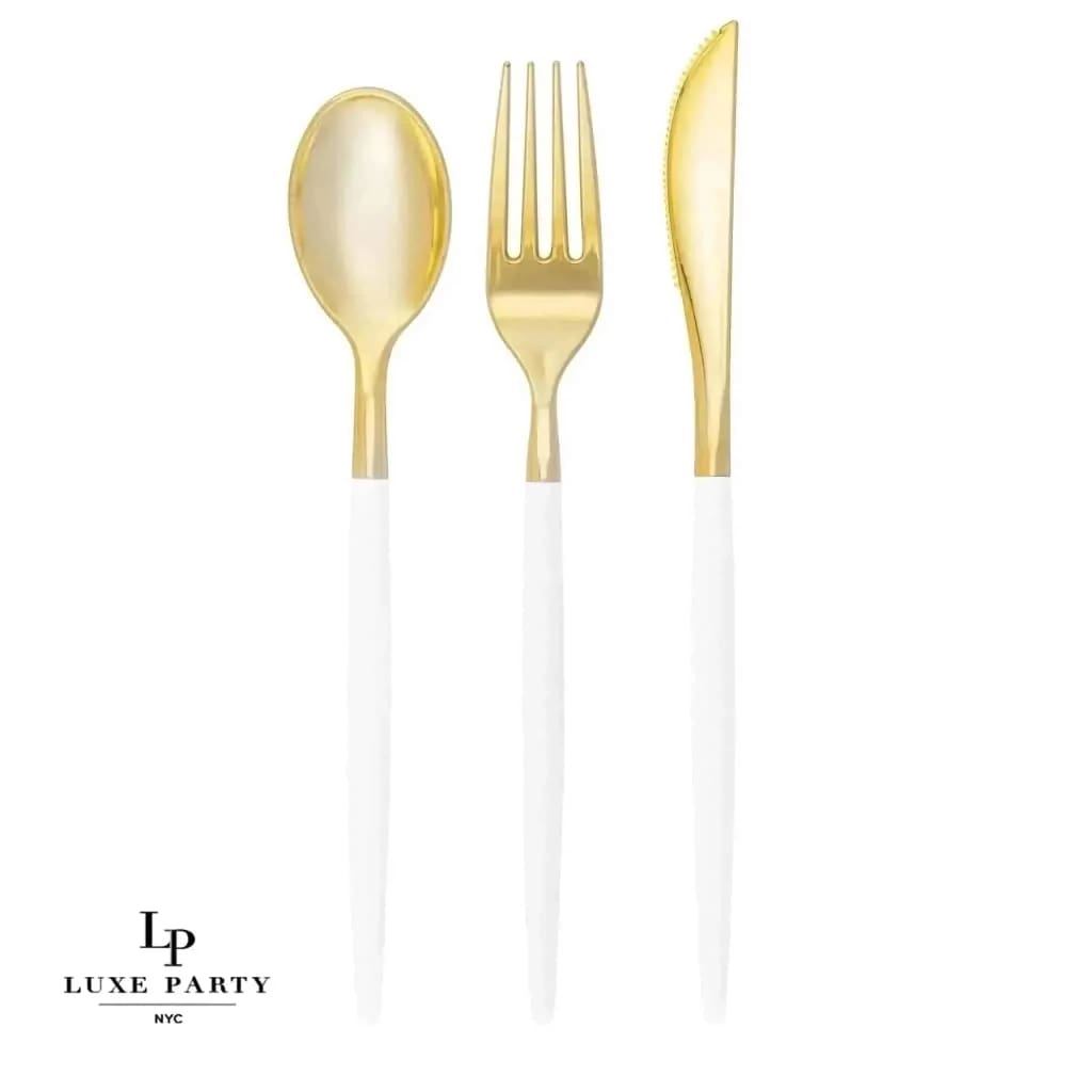 White and Gold Plastic Cutlery Set